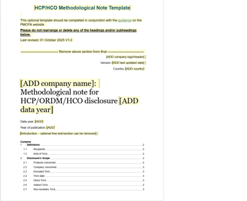 Optional HCP HCO Methodological Note Template